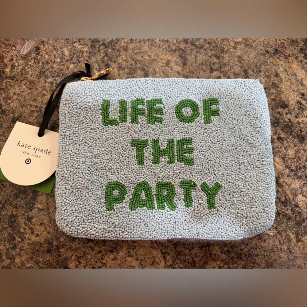 Kate Spade Light Blue Pouch with Green Text